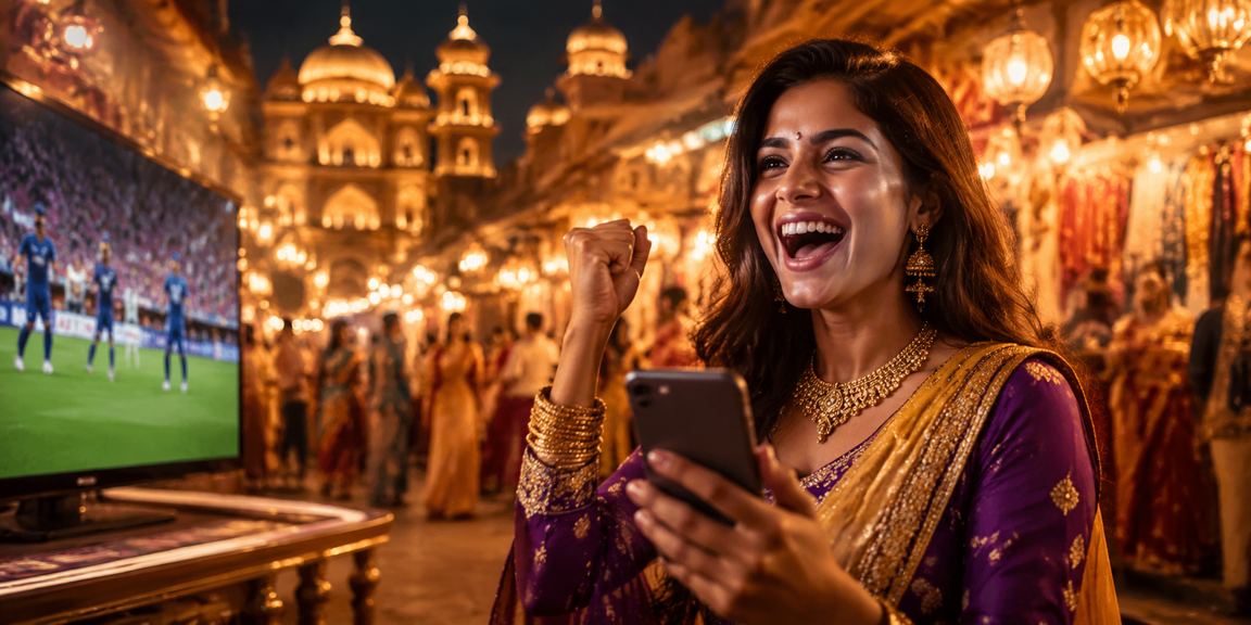 Night market with people using mobile devices for payments