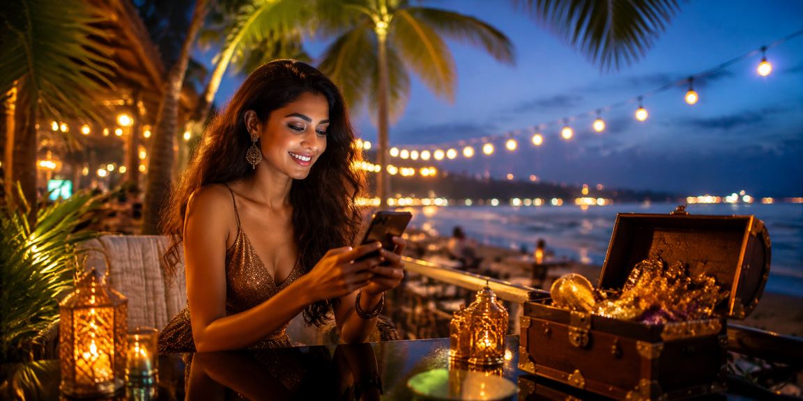 Beach scene with VIP casino bonus theme for Indian players